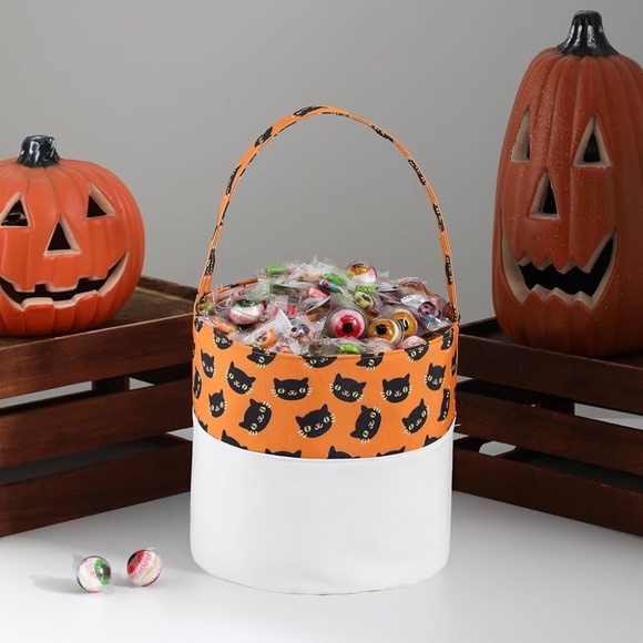 Halloween Trick or Treat Bag, Reversible Canvas Bucket Tote Bag, Multipurpose - Picture 6 of 10
